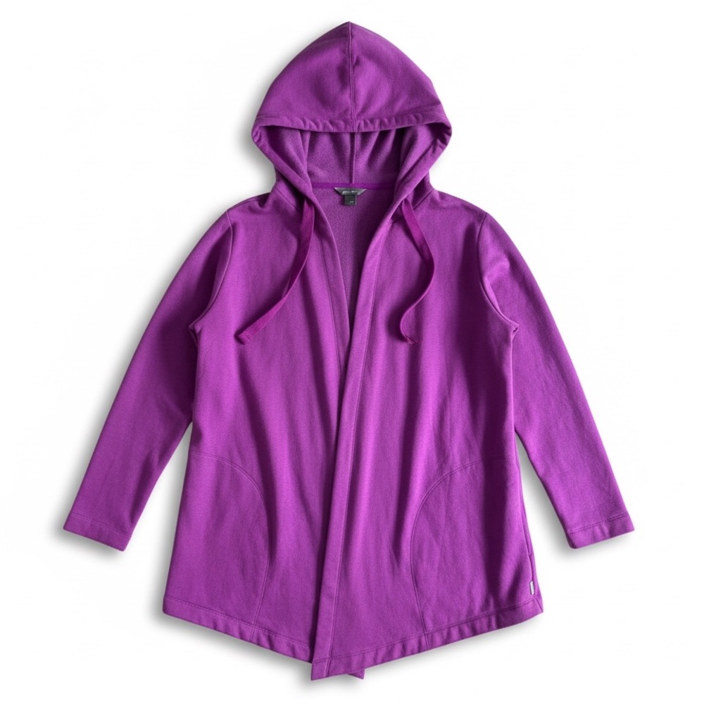 Eddie Bauer Fleece Lined Open Front Hoodie Cardigan Cozy Travel Wrap Magenta M